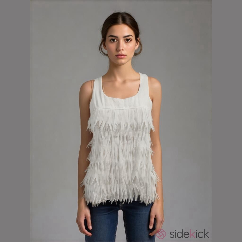 DREW Fridged Layered White Tank Top Sz S